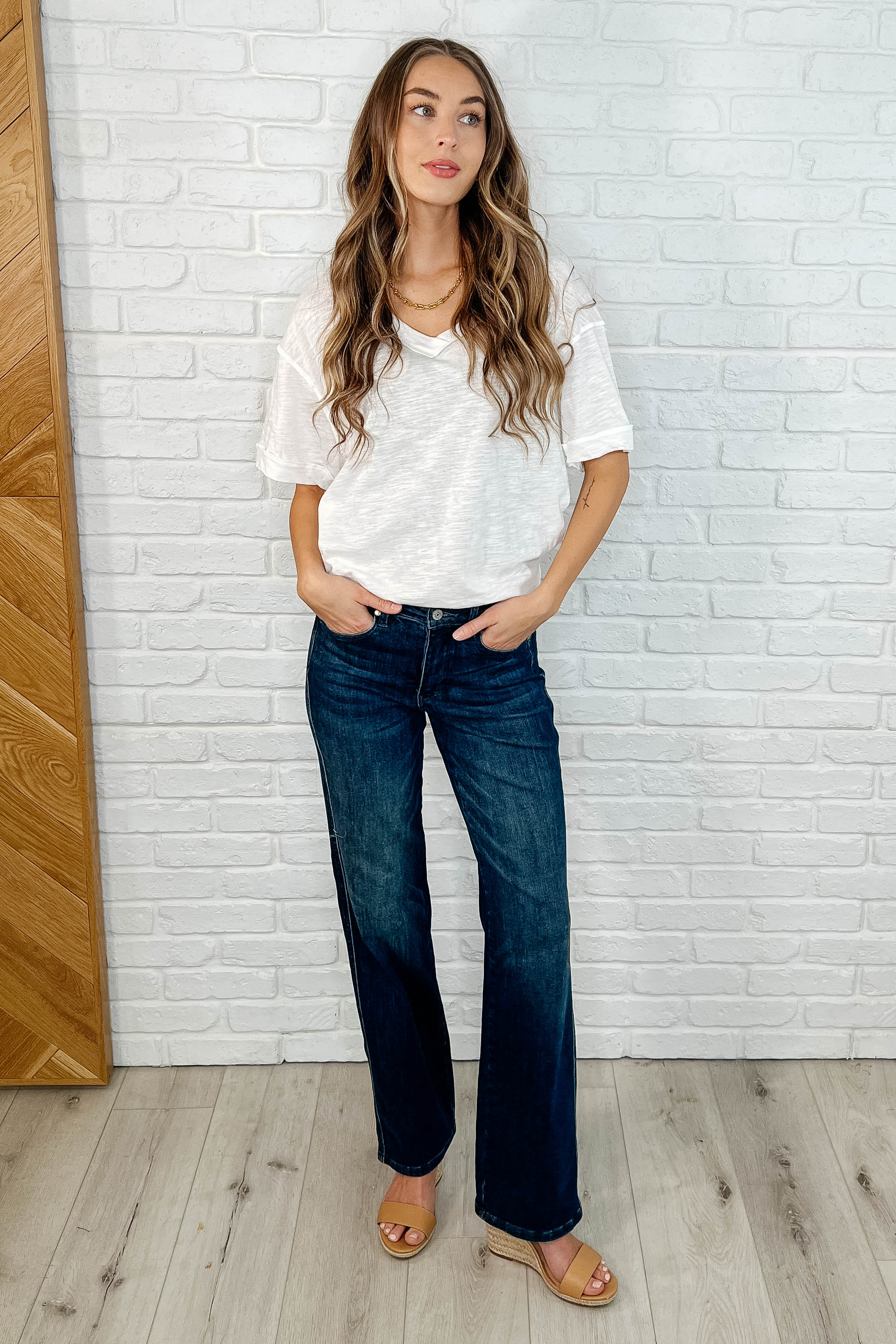 Basic Instinct Drop Shoulder V-Neck Tee in Ivory - Southern Divas Boutique