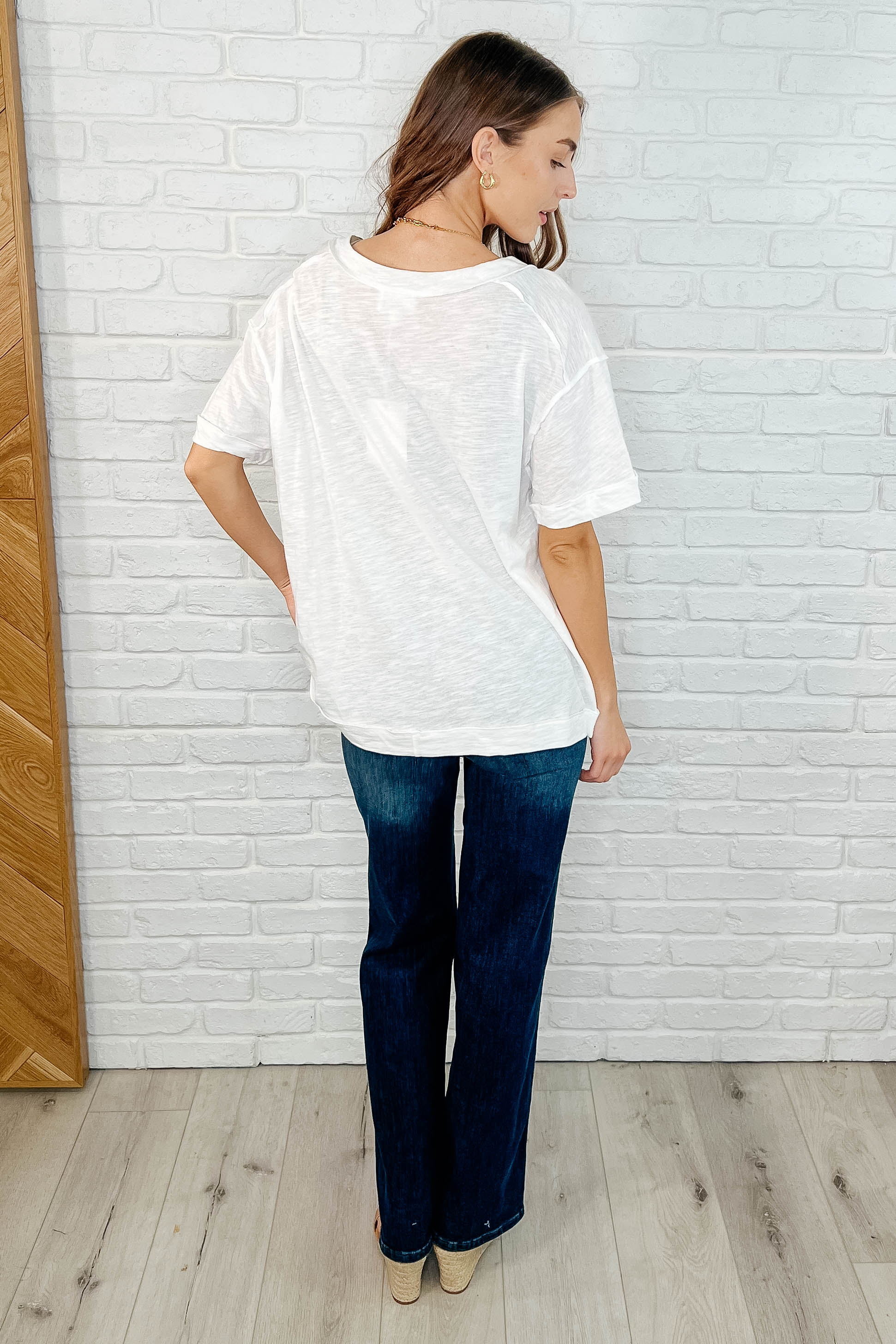 Basic Instinct Drop Shoulder V-Neck Tee in Ivory - Southern Divas Boutique