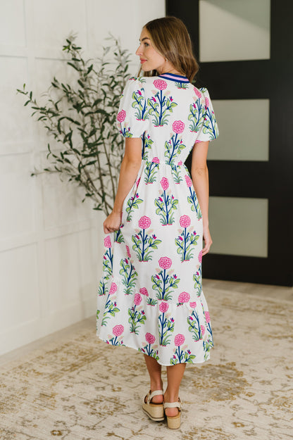 PREORDER: Boho V-Neck Balloon Sleeve Dress in Floral Print - Southern Divas Boutique