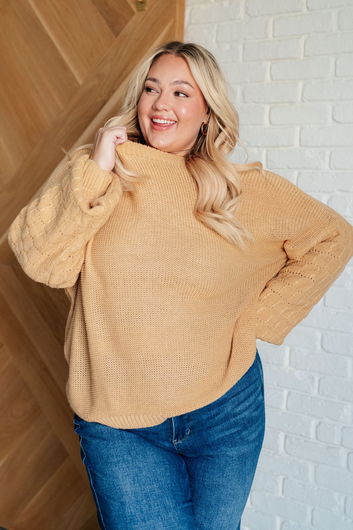 Bubbly Personality Bubble Sleeve Sweater in Wheat - Southern Divas Boutique