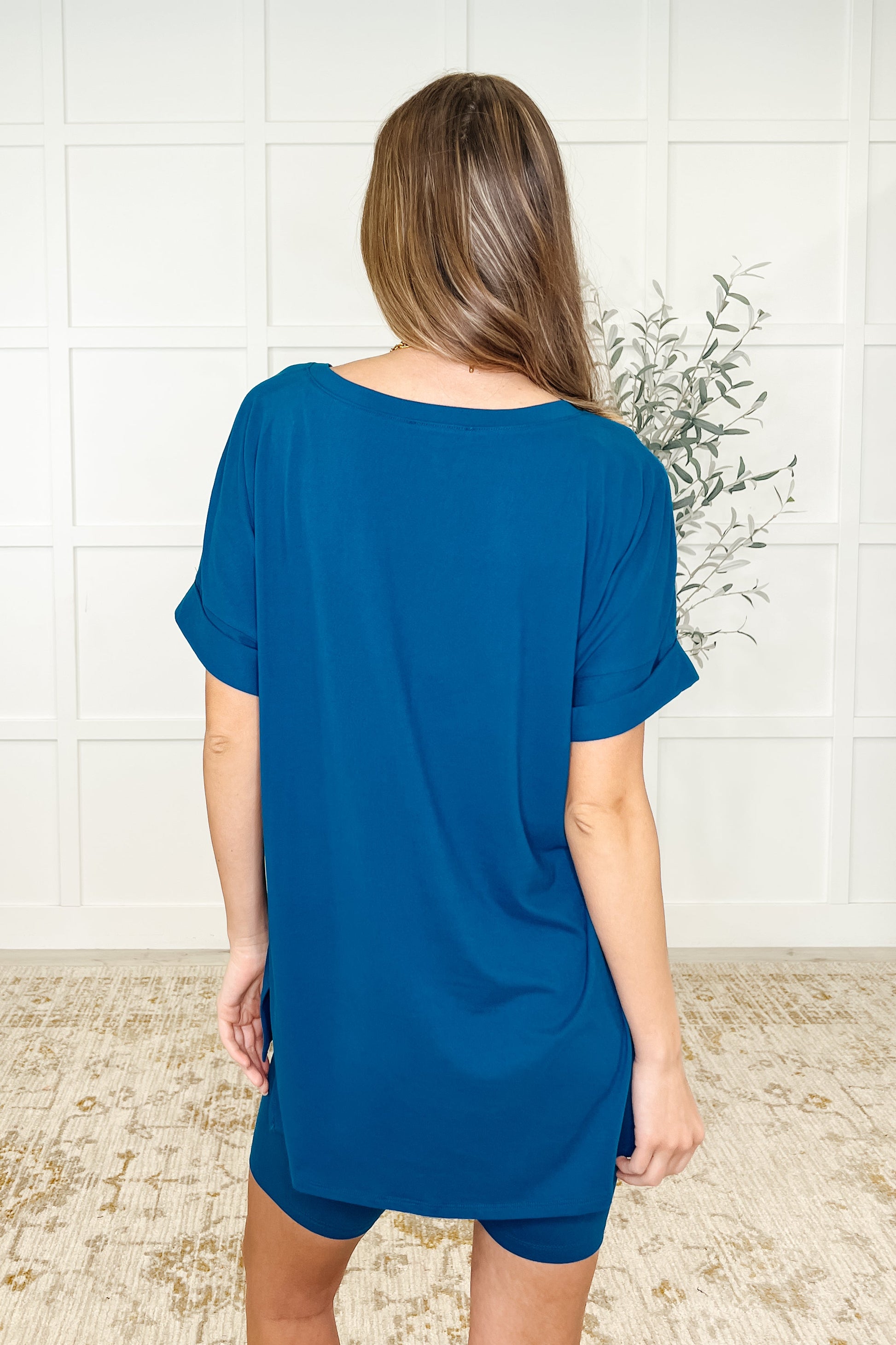 Buttery Soft V-Neck Bike Short Set in Lt Navy - Southern Divas Boutique