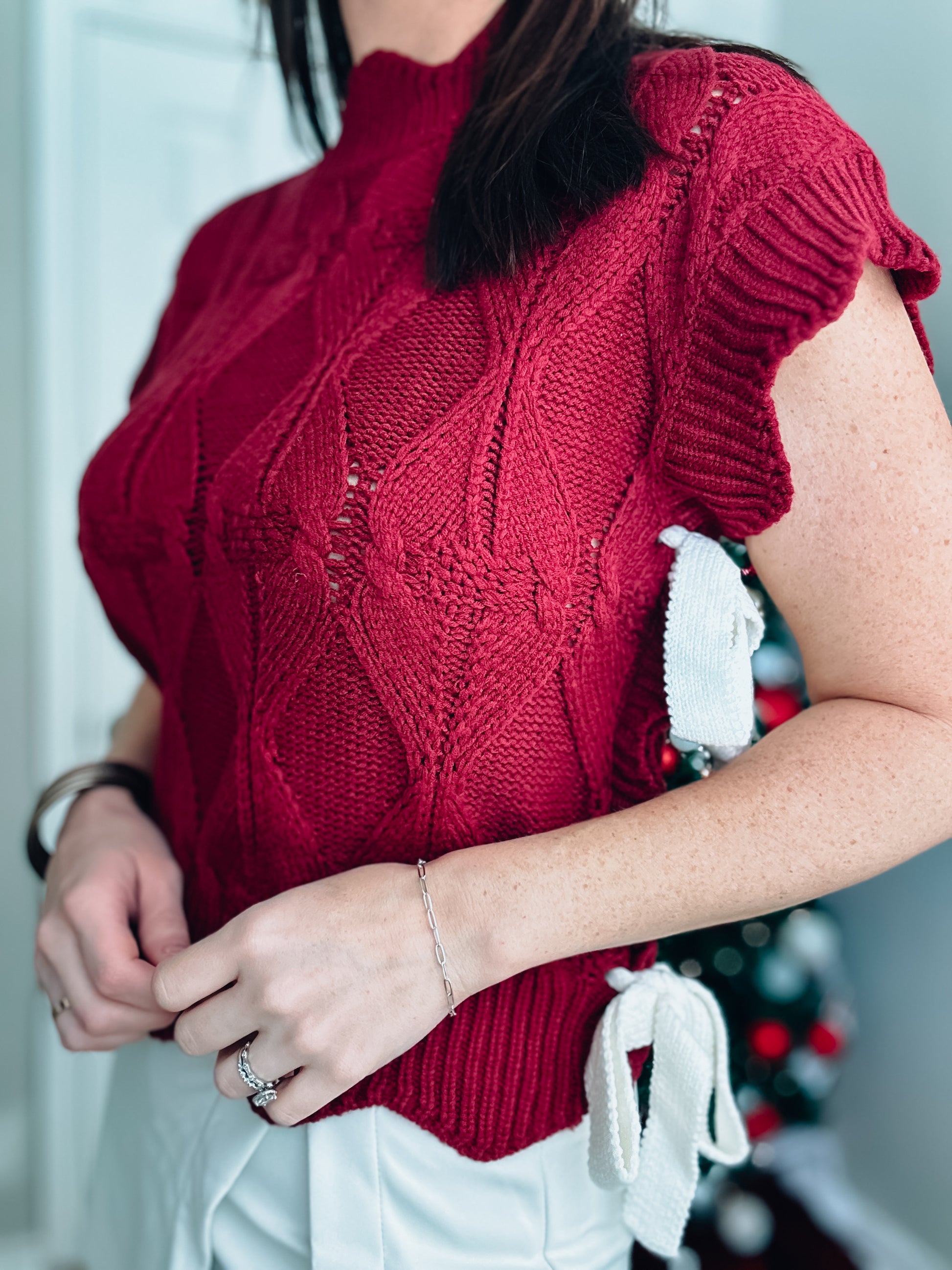 Pretty Little Bows Mock Neck Sweater Vest - Southern Divas Boutique