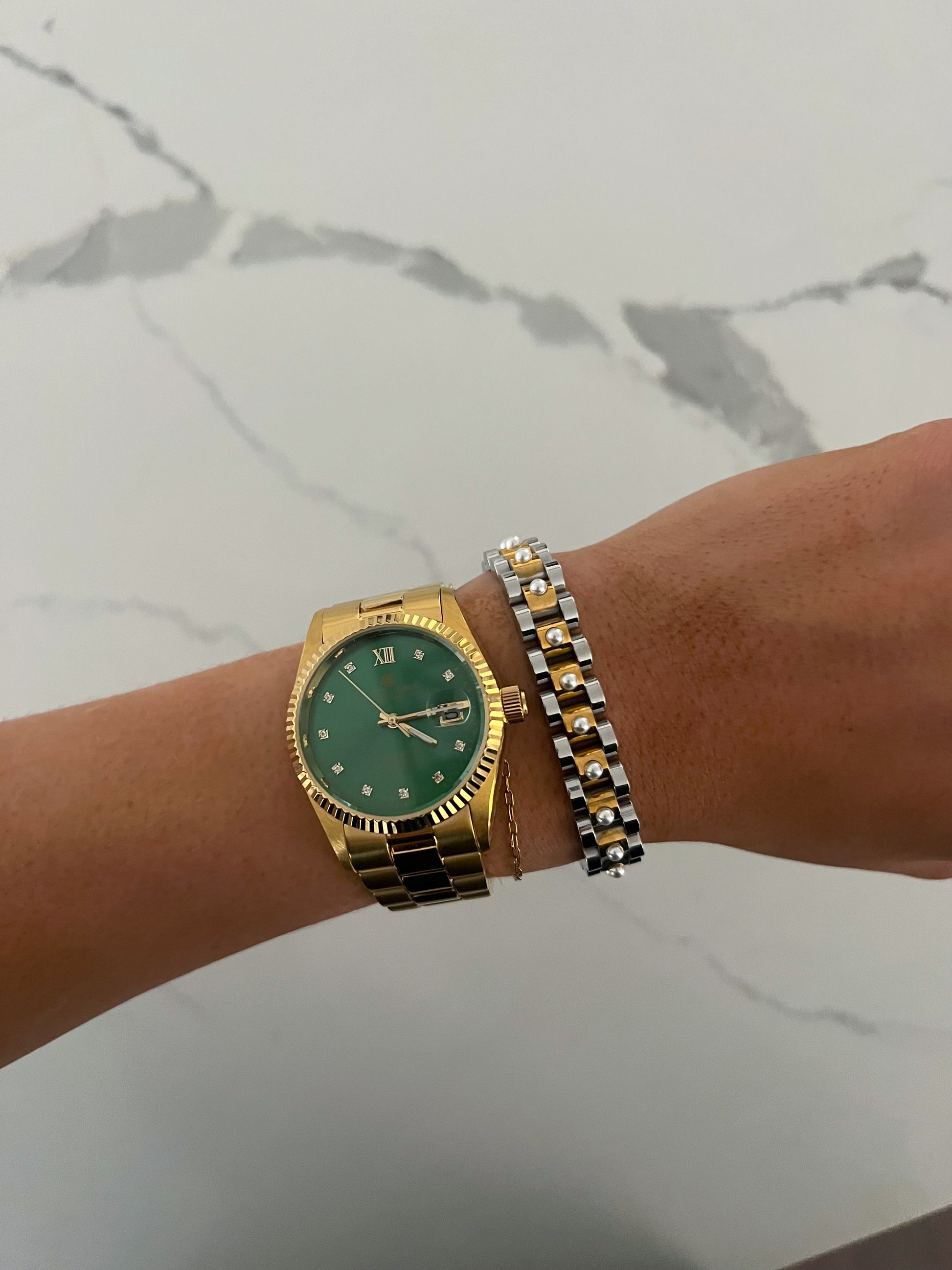 PEARL TWO TONED WATCH BAND BRACELET - Southern Divas Boutique