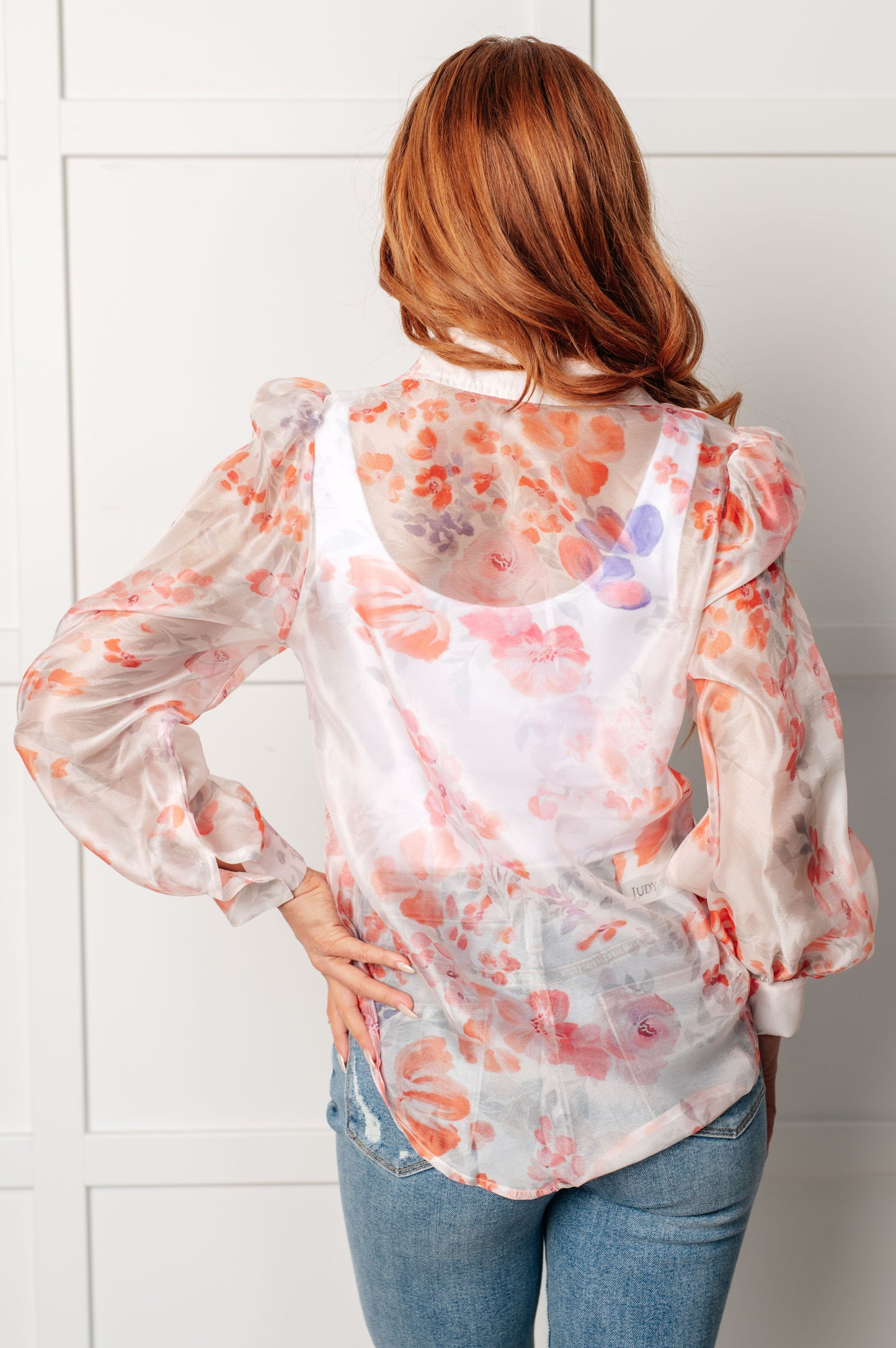 Call Me Back Sheer Floral Button Up Blouse - Southern Divas Boutique