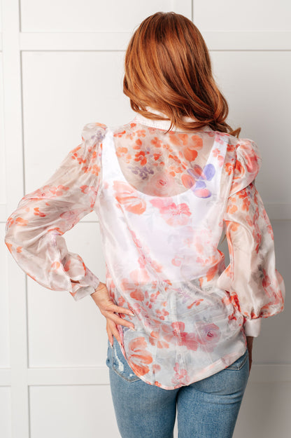 Call Me Back Sheer Floral Button Up Blouse - Southern Divas Boutique