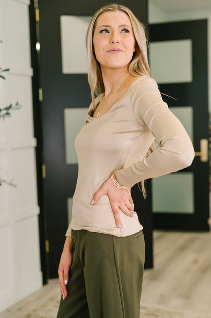 Can You Believe It Basic Long Sleeve Top In Sand - Southern Divas Boutique