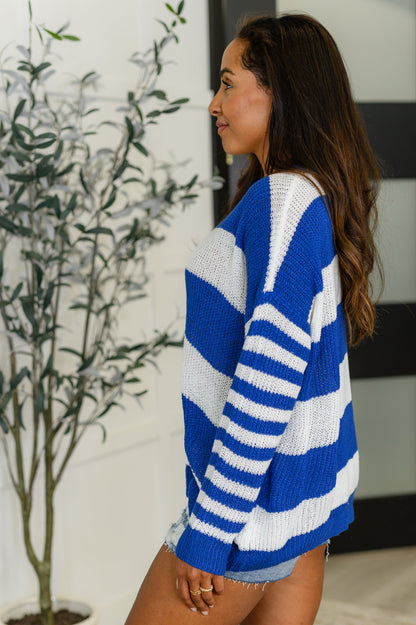 Casual Chaos Drop Shoulder Sweater in Royal Blue - Southern Divas Boutique