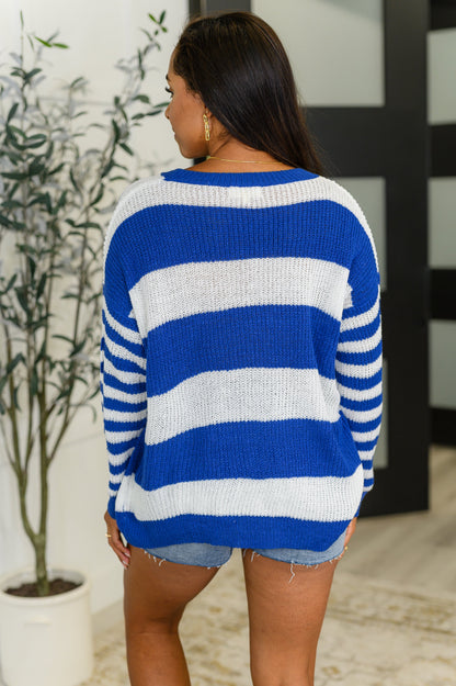 Casual Chaos Drop Shoulder Sweater in Royal Blue - Southern Divas Boutique