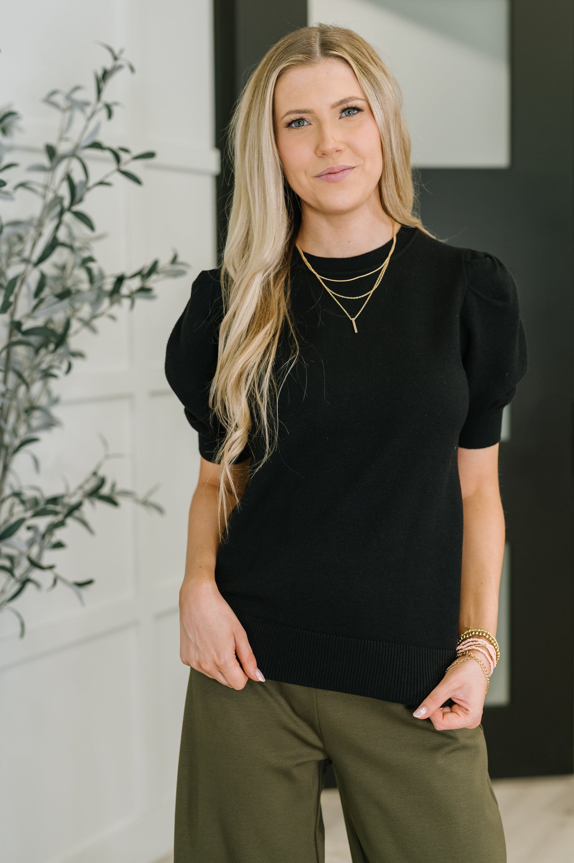 Casually Classy Puff Sleeve Blouse in Black - Southern Divas Boutique