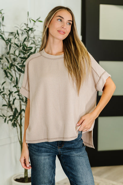 Catch Me Loungin’ Cable Ribbed Knit Top in Ash Mocha - Southern Divas Boutique