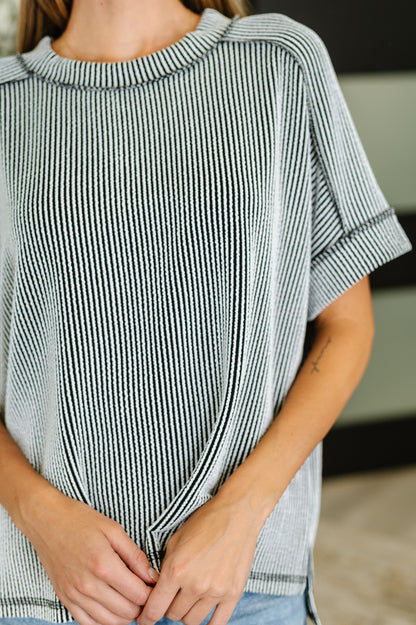 Catch Me Loungin’ Cable Ribbed Knit Top in Black and White - Southern Divas Boutique