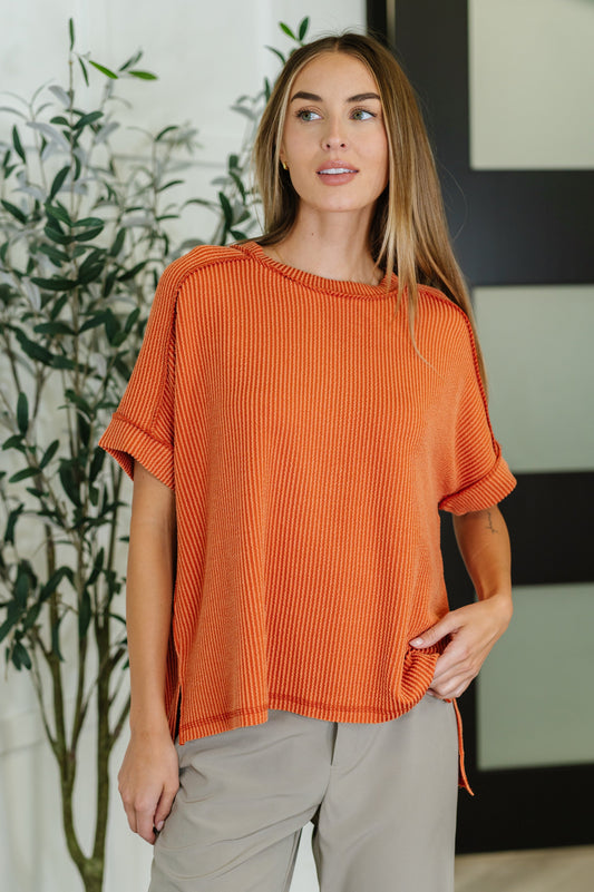 Catch Me Loungin’ Cable Ribbed Knit Top in Burnt Orange - Southern Divas Boutique