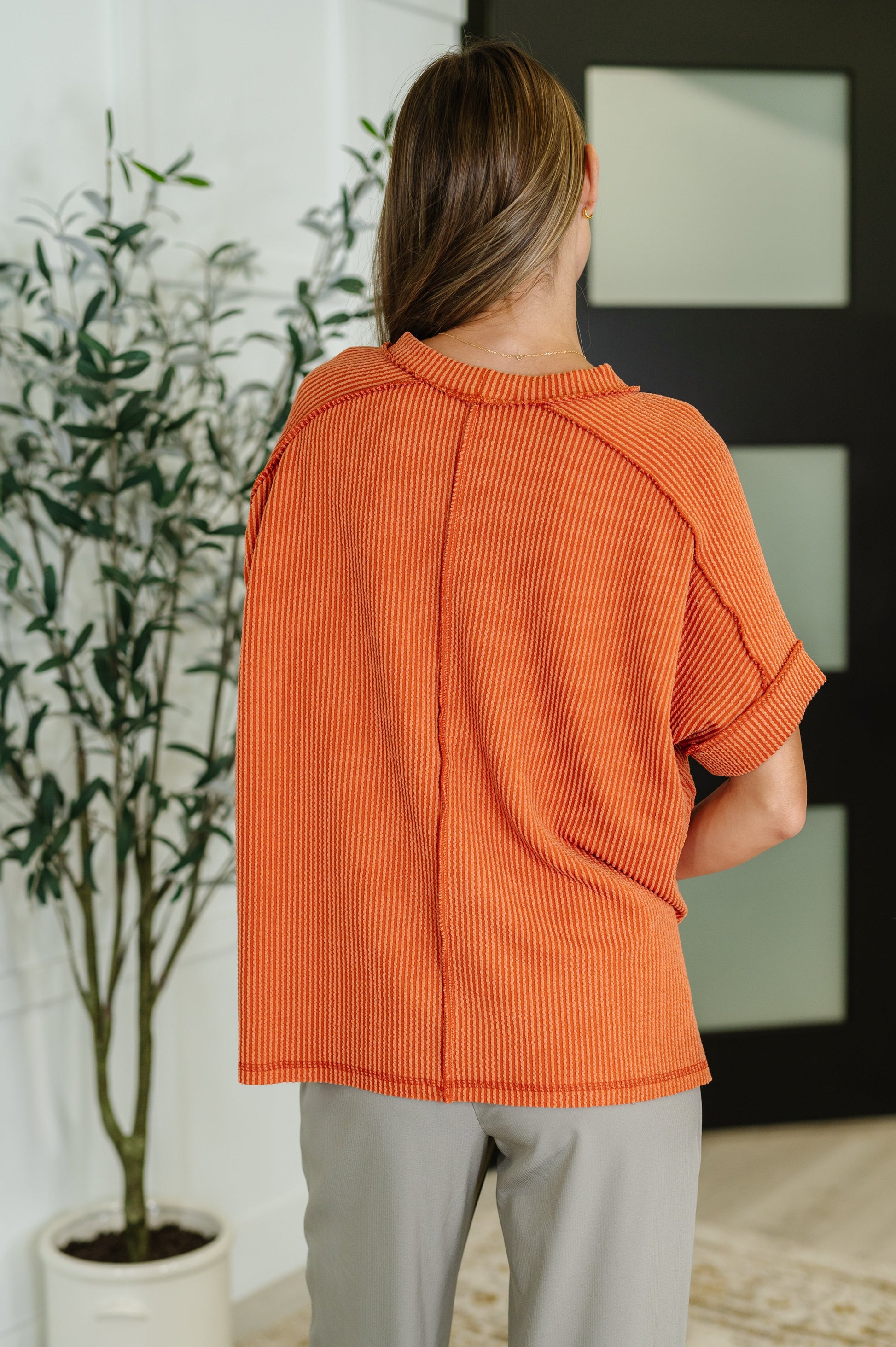 Catch Me Loungin’ Cable Ribbed Knit Top in Burnt Orange - Southern Divas Boutique