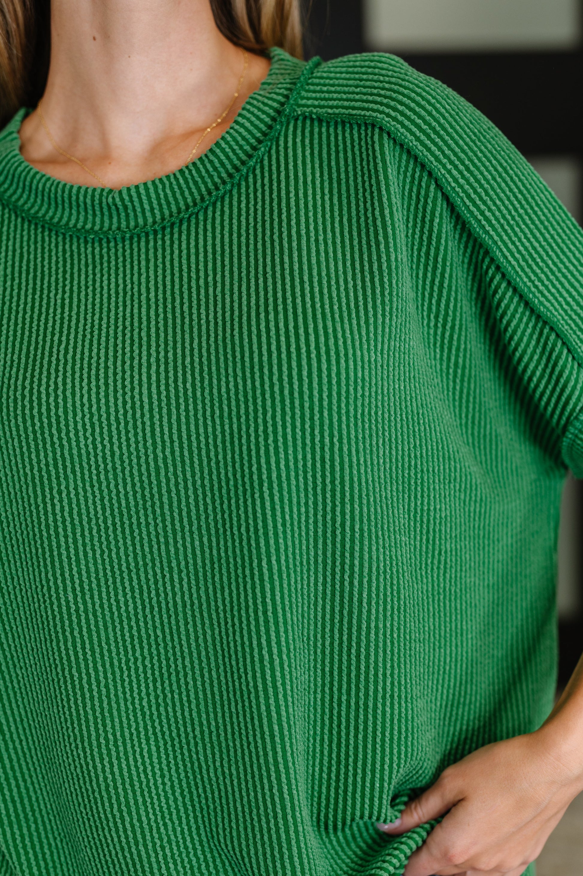 Catch Me Loungin’ Cable Ribbed Knit Top in Dark Green - Southern Divas Boutique