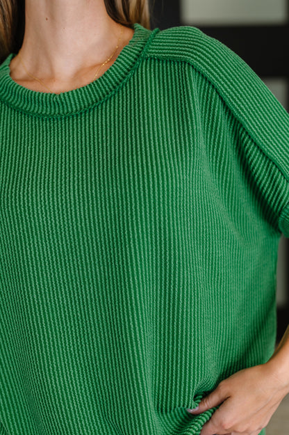 Catch Me Loungin’ Cable Ribbed Knit Top in Dark Green - Southern Divas Boutique