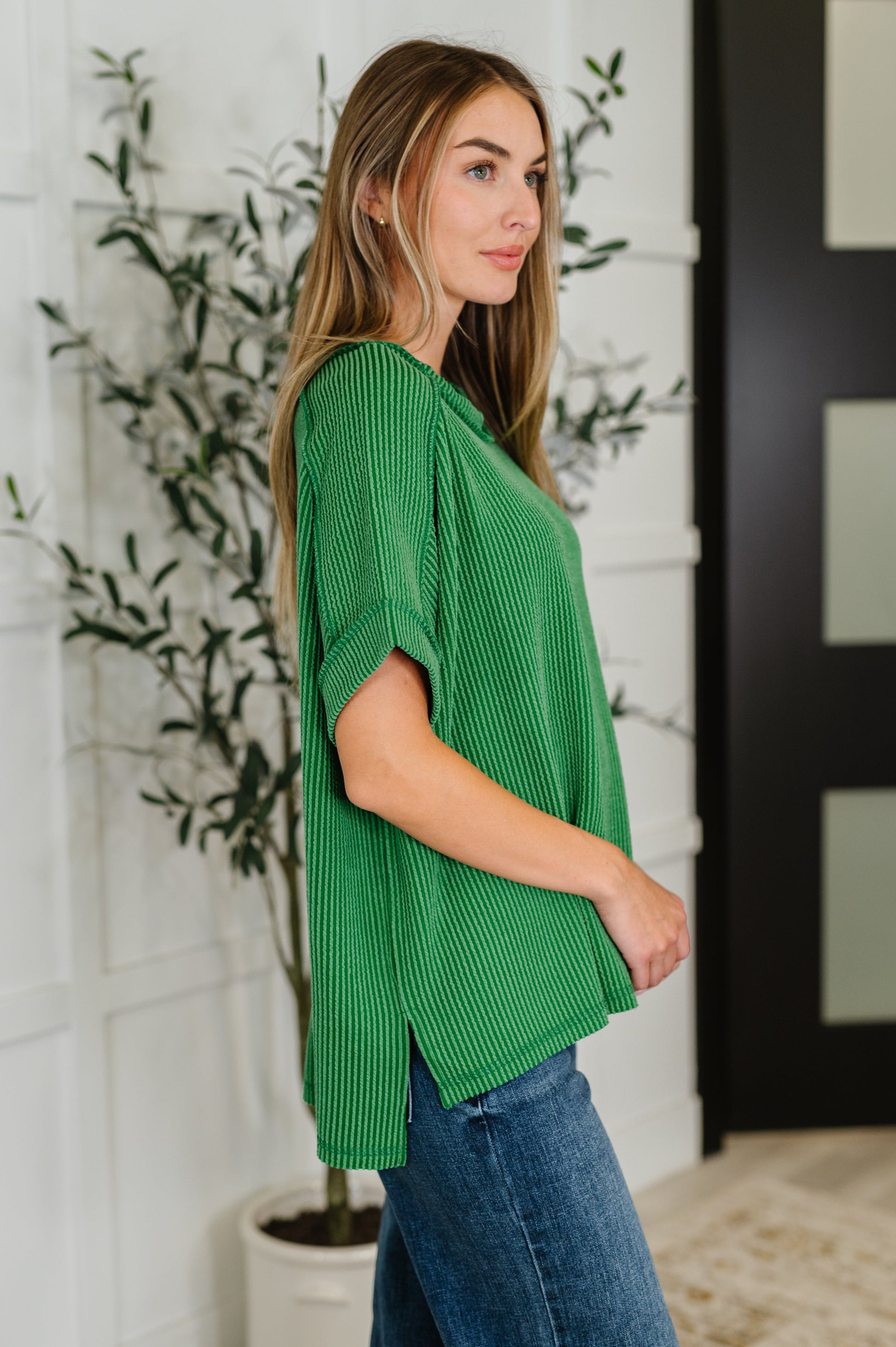 Catch Me Loungin’ Cable Ribbed Knit Top in Dark Green - Southern Divas Boutique