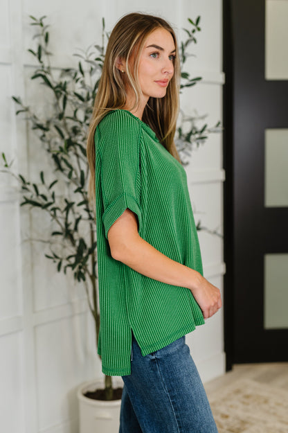 Catch Me Loungin’ Cable Ribbed Knit Top in Dark Green - Southern Divas Boutique