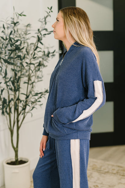 Certified Chiller Contrast Stripe Hoodie in Navy - Southern Divas Boutique