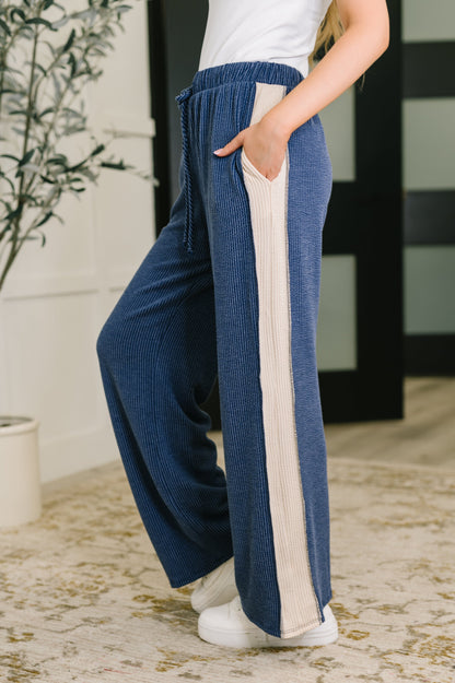Certified Chiller Contrast Stripe Straight Leg Bottoms in Navy - Southern Divas Boutique