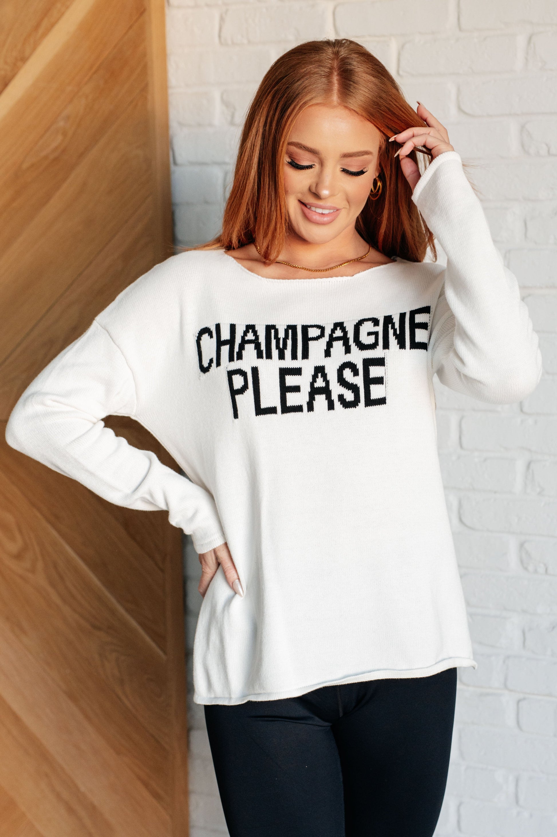 Champagne Please Lightweight Sweater - Southern Divas Boutique