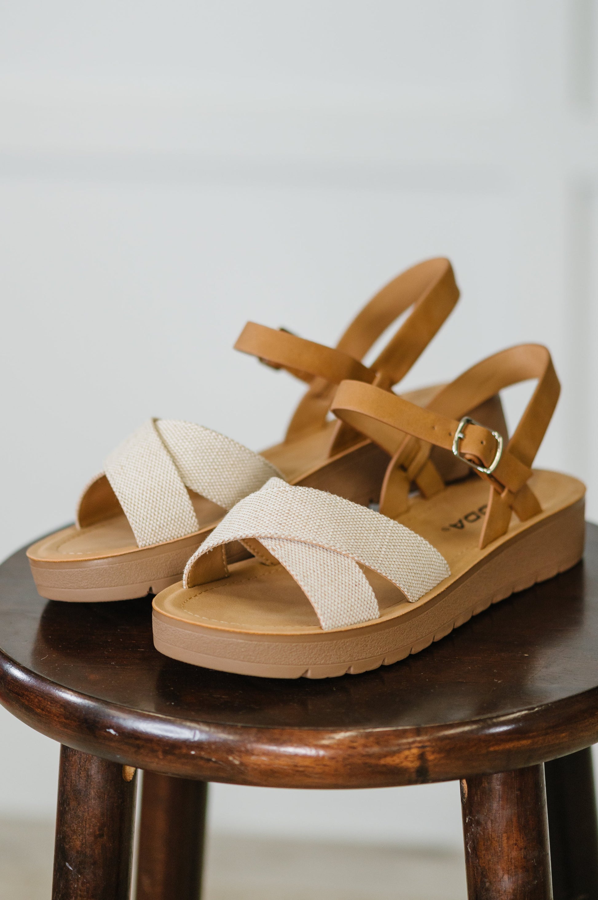 Chester Platform Nubuck Wedge Sandals in Cream - Southern Divas Boutique