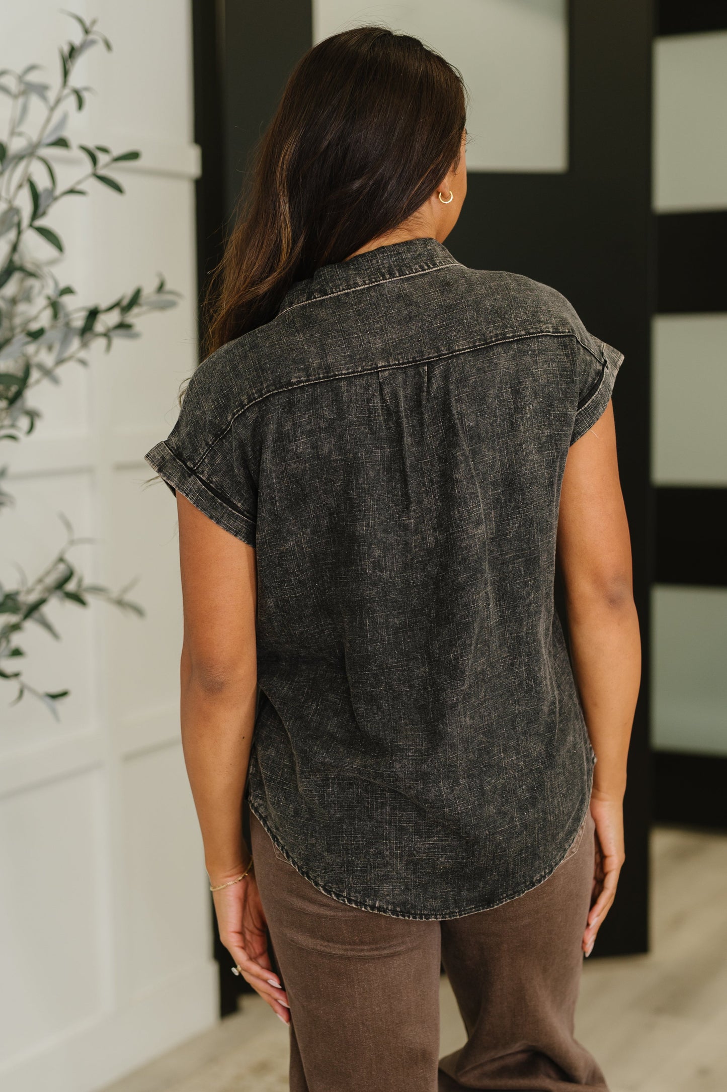 Cloud Nine to Five Button Down Blouse in Ash Black - Southern Divas Boutique