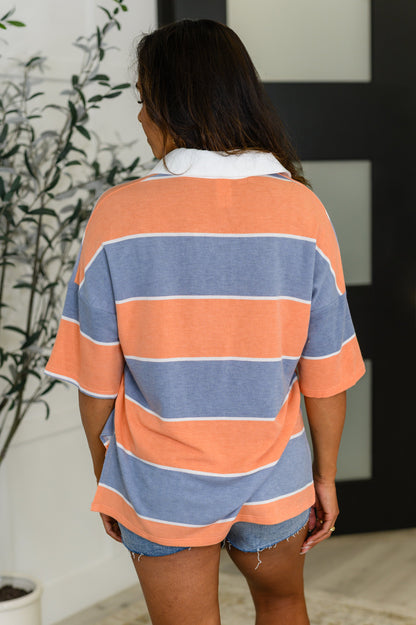 Cloudbound Collared Casual Top in Orange and Denim - Southern Divas Boutique
