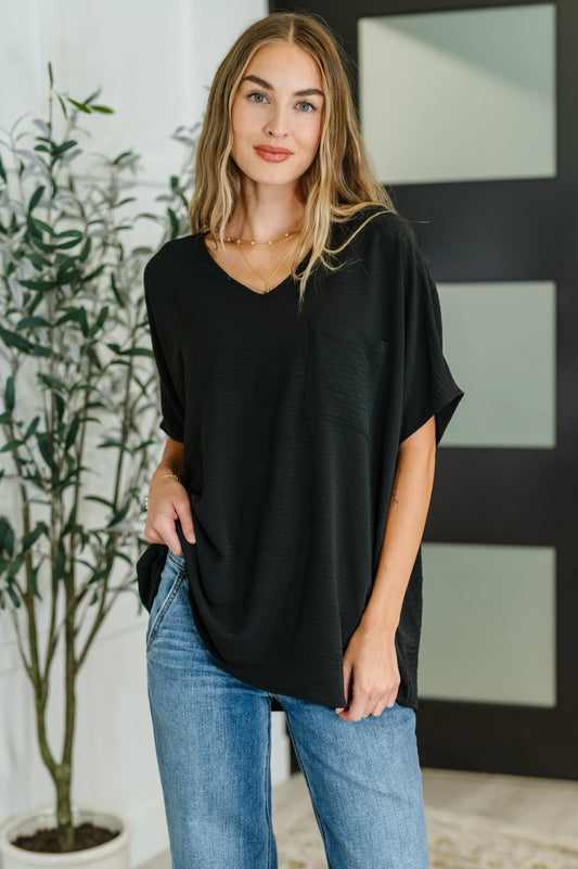Coastal Ease V-Neck Top in Black - Southern Divas Boutique