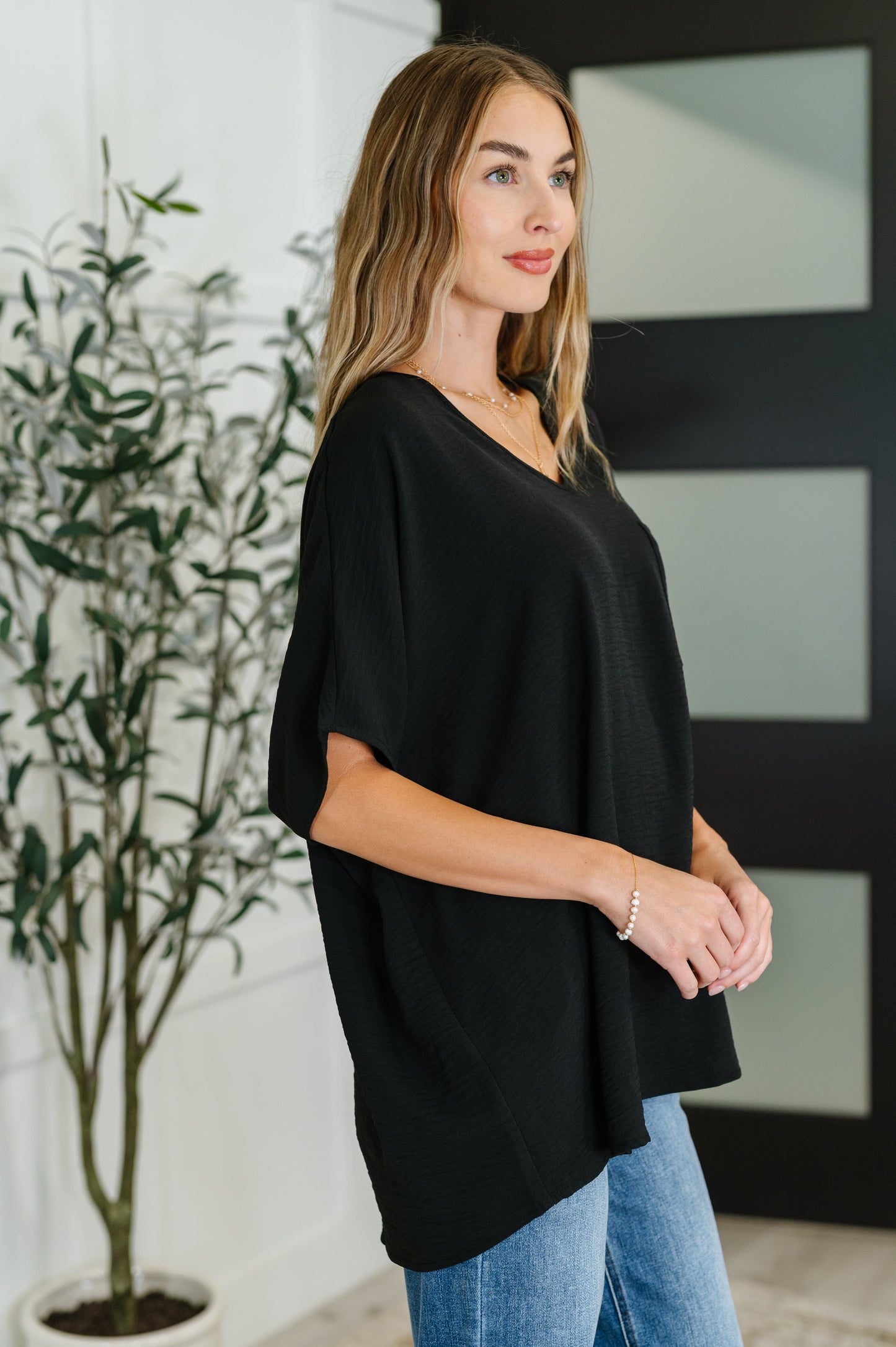 Coastal Ease V-Neck Top in Black - Southern Divas Boutique