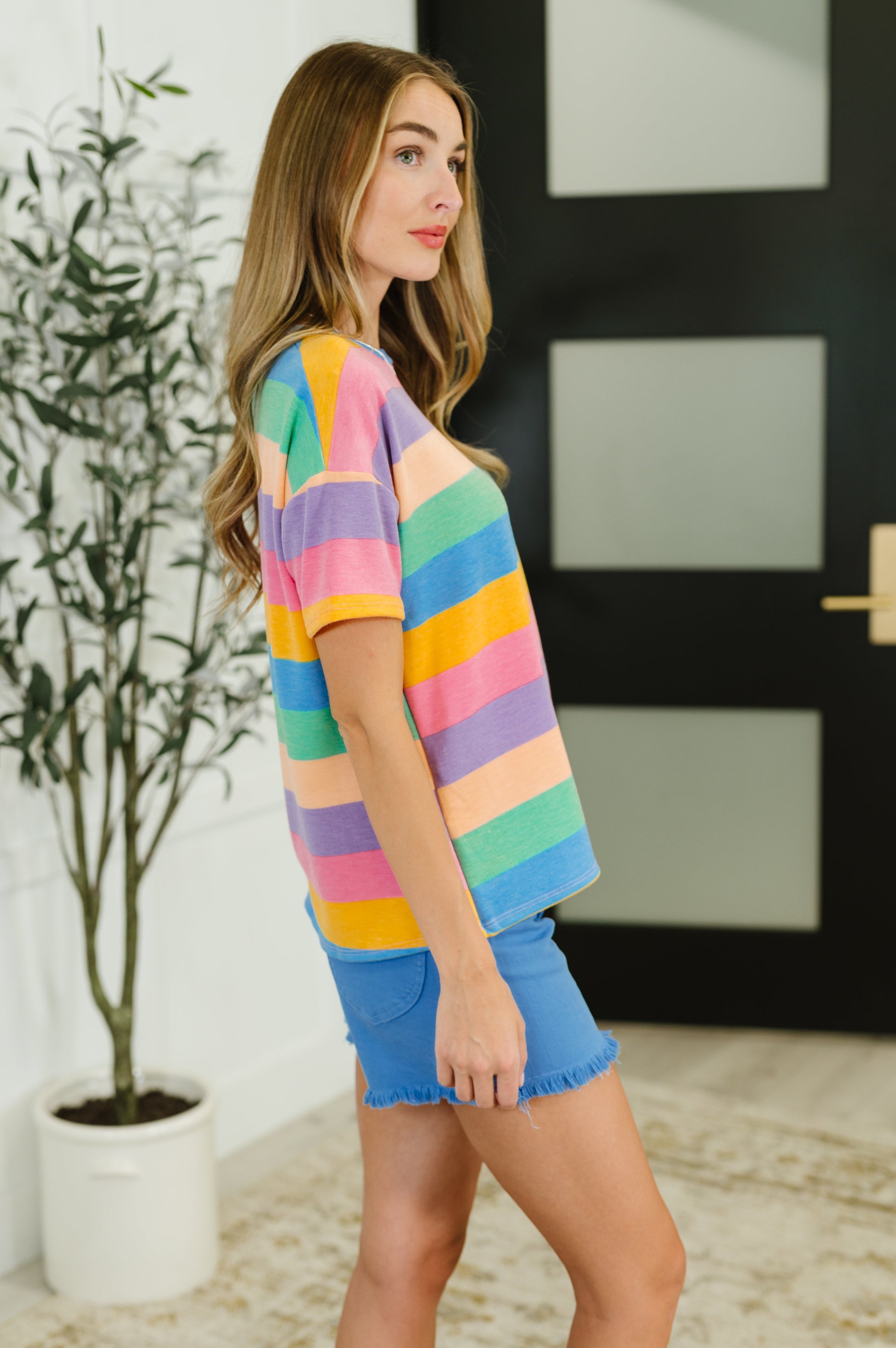 Color Theory Drop Shoulder Top in Blue, Yellow and Pink - Southern Divas Boutique