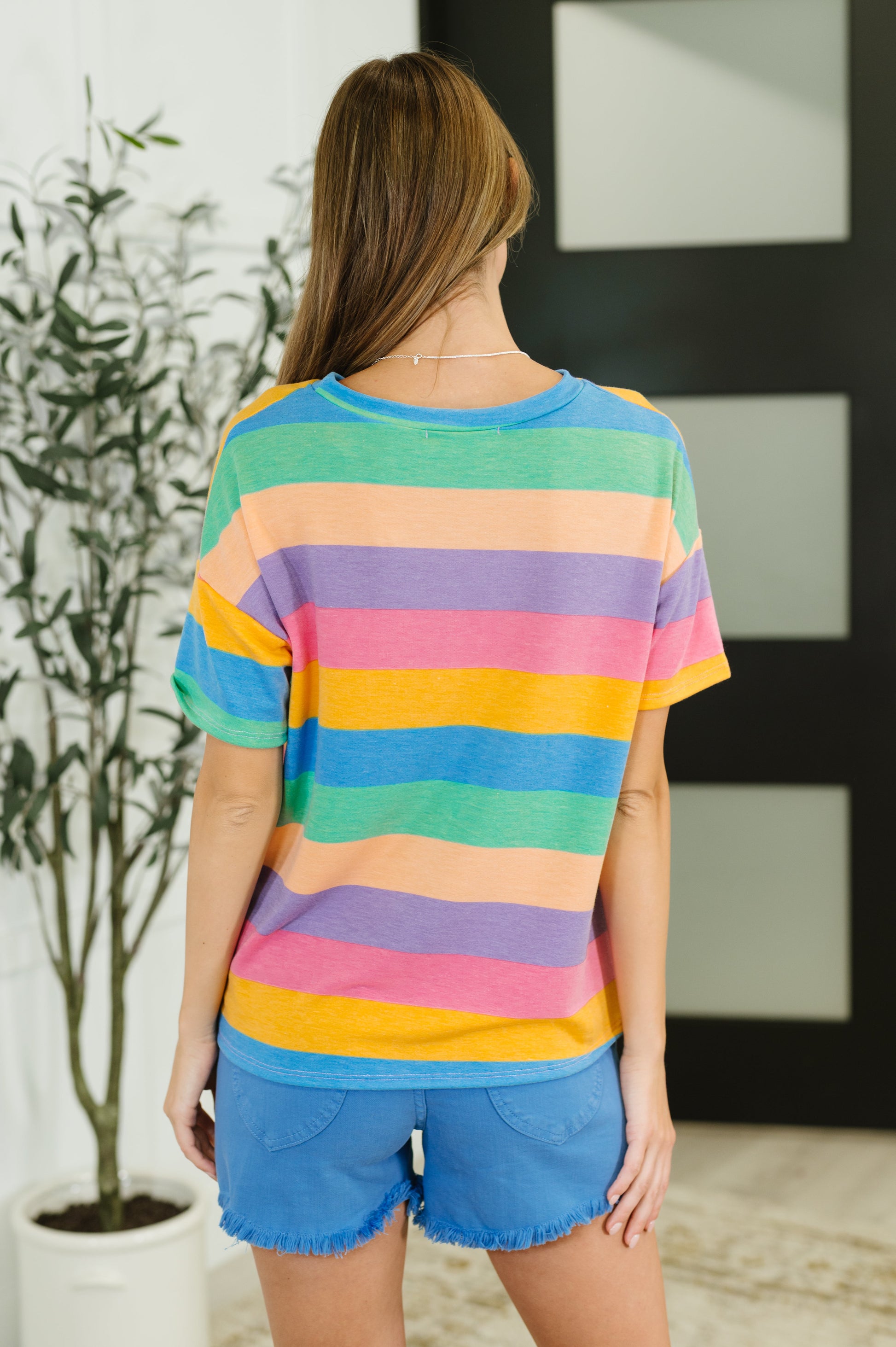 Color Theory Drop Shoulder Top in Blue, Yellow and Pink - Southern Divas Boutique