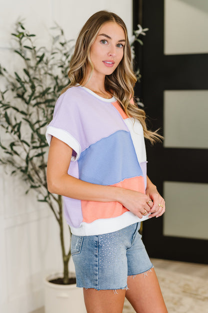 Contrast Club Color Block Top in Lilac, Orange and Denim - Southern Divas Boutique