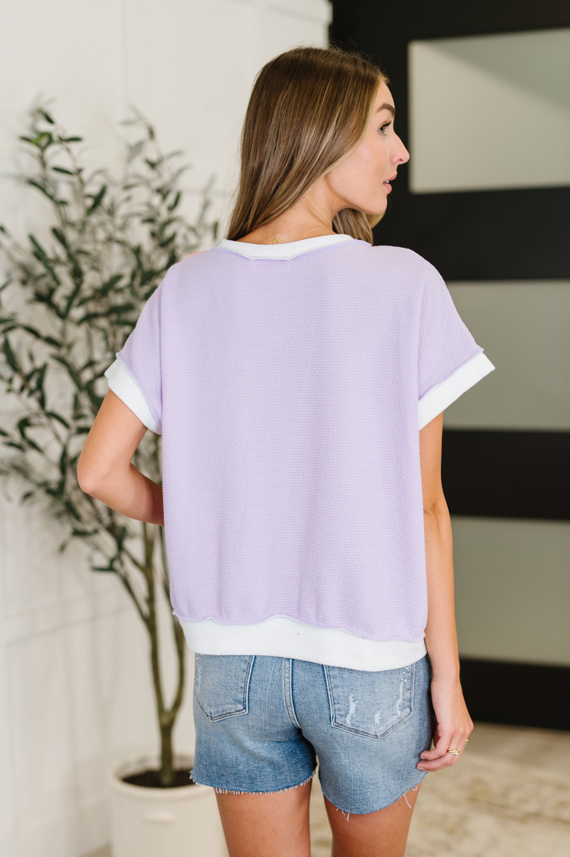 Contrast Club Color Block Top in Lilac, Orange and Denim - Southern Divas Boutique