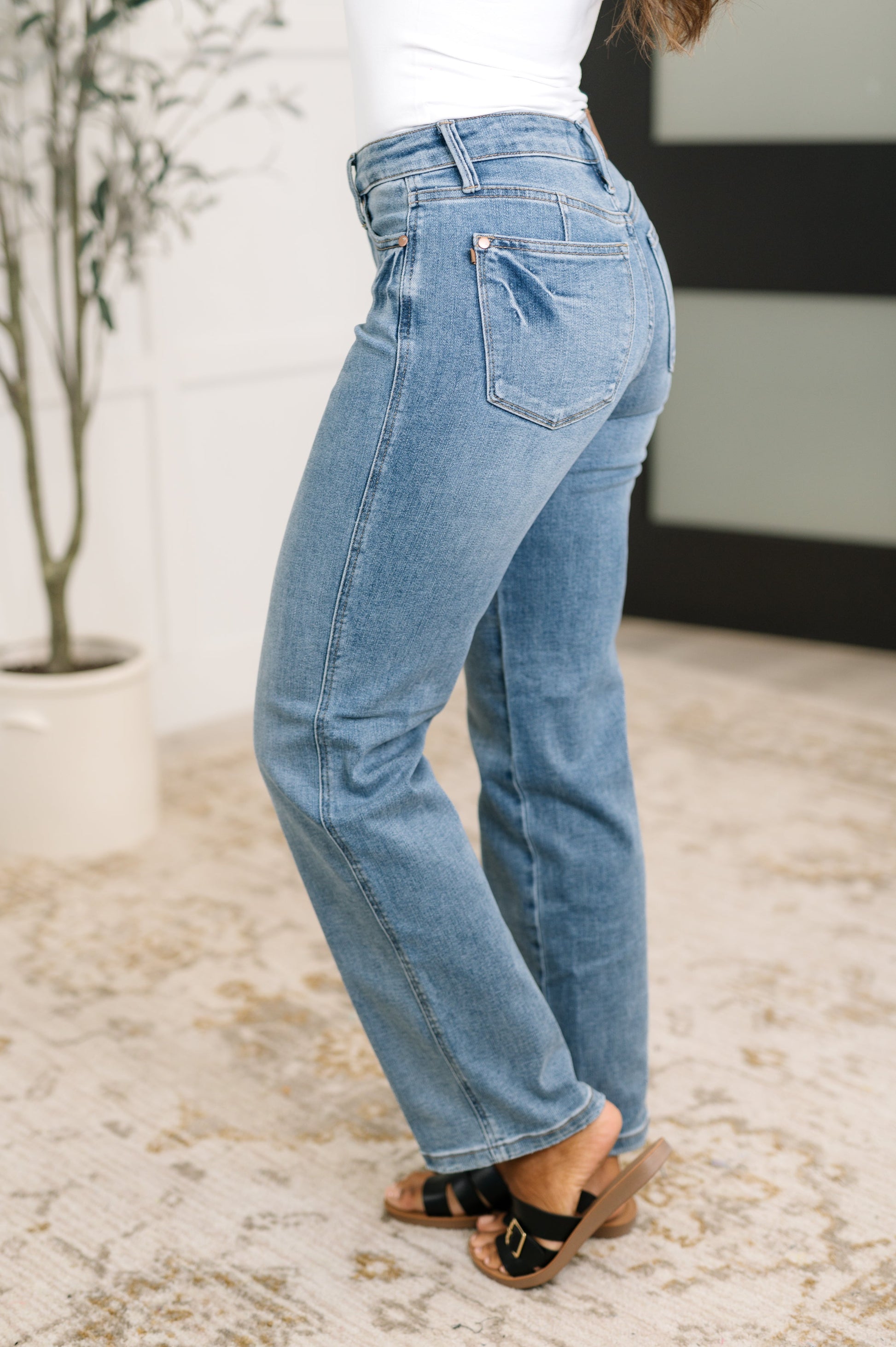 Corrine Mid Rise Control Top Vintage Straight Jeans - Southern Divas Boutique