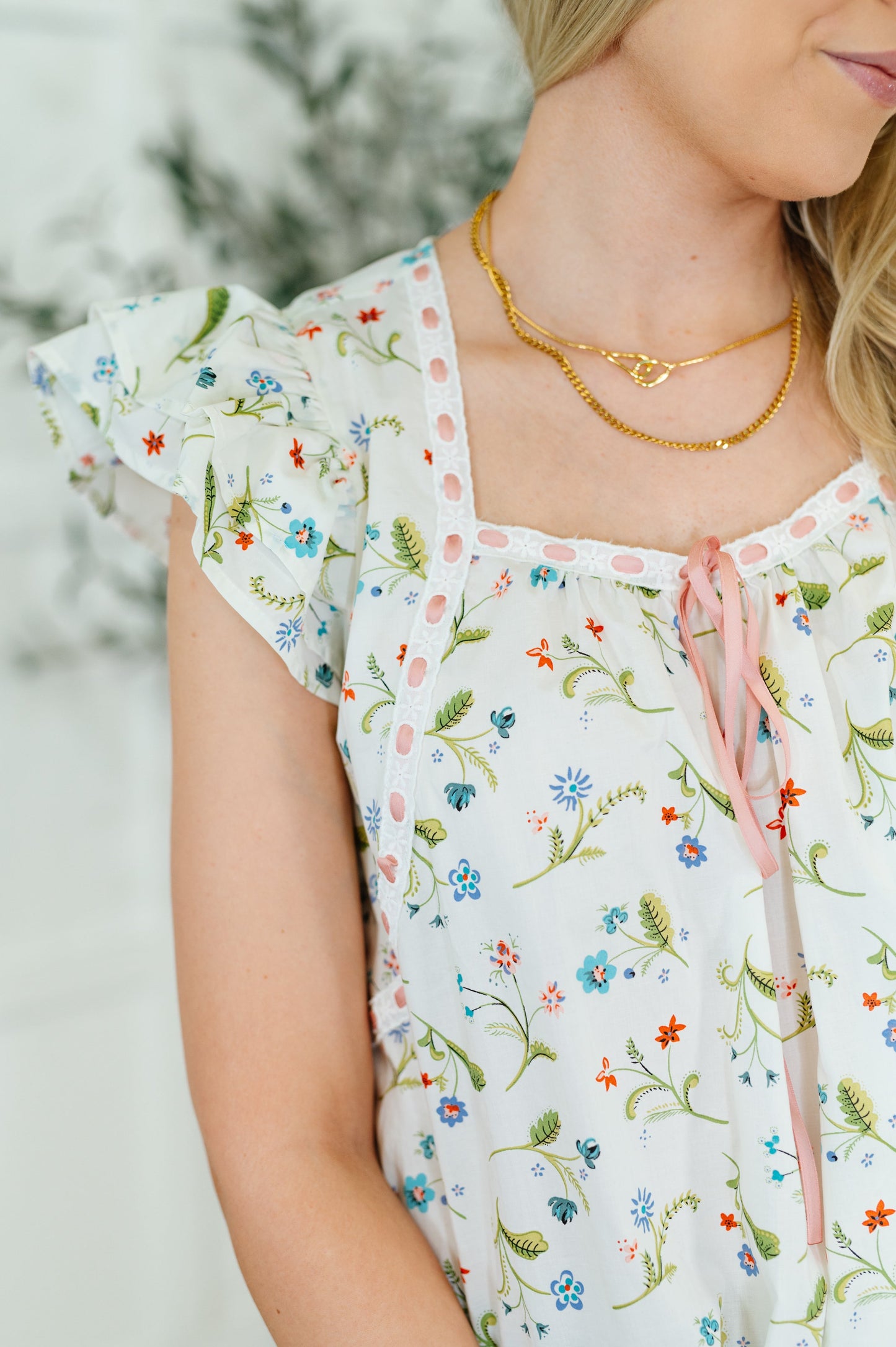 Cottagecore Cutie Ribbon Square Neck Blouse in White - Southern Divas Boutique