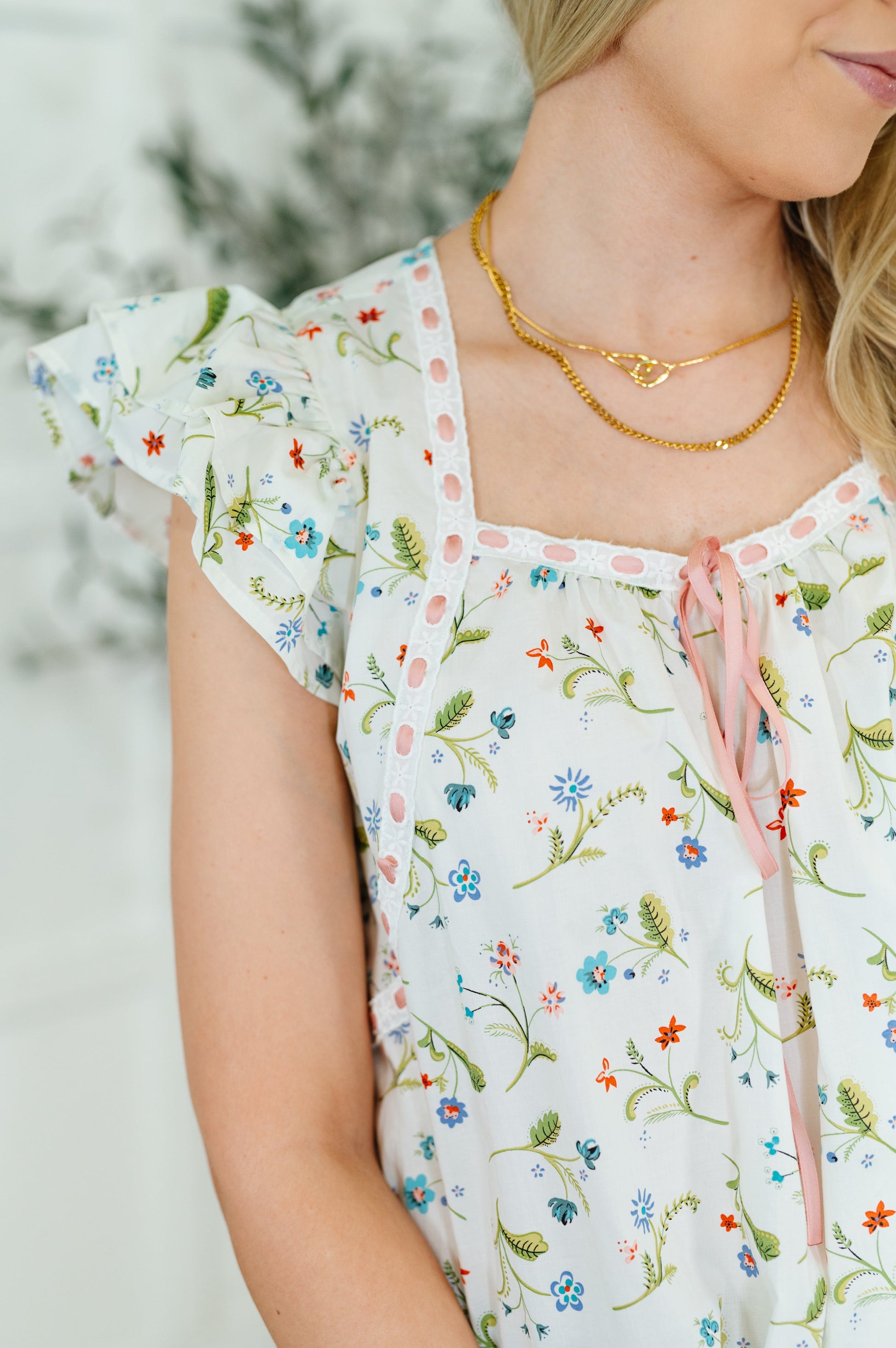 Cottagecore Cutie Ribbon Square Neck Blouse in White - Southern Divas Boutique