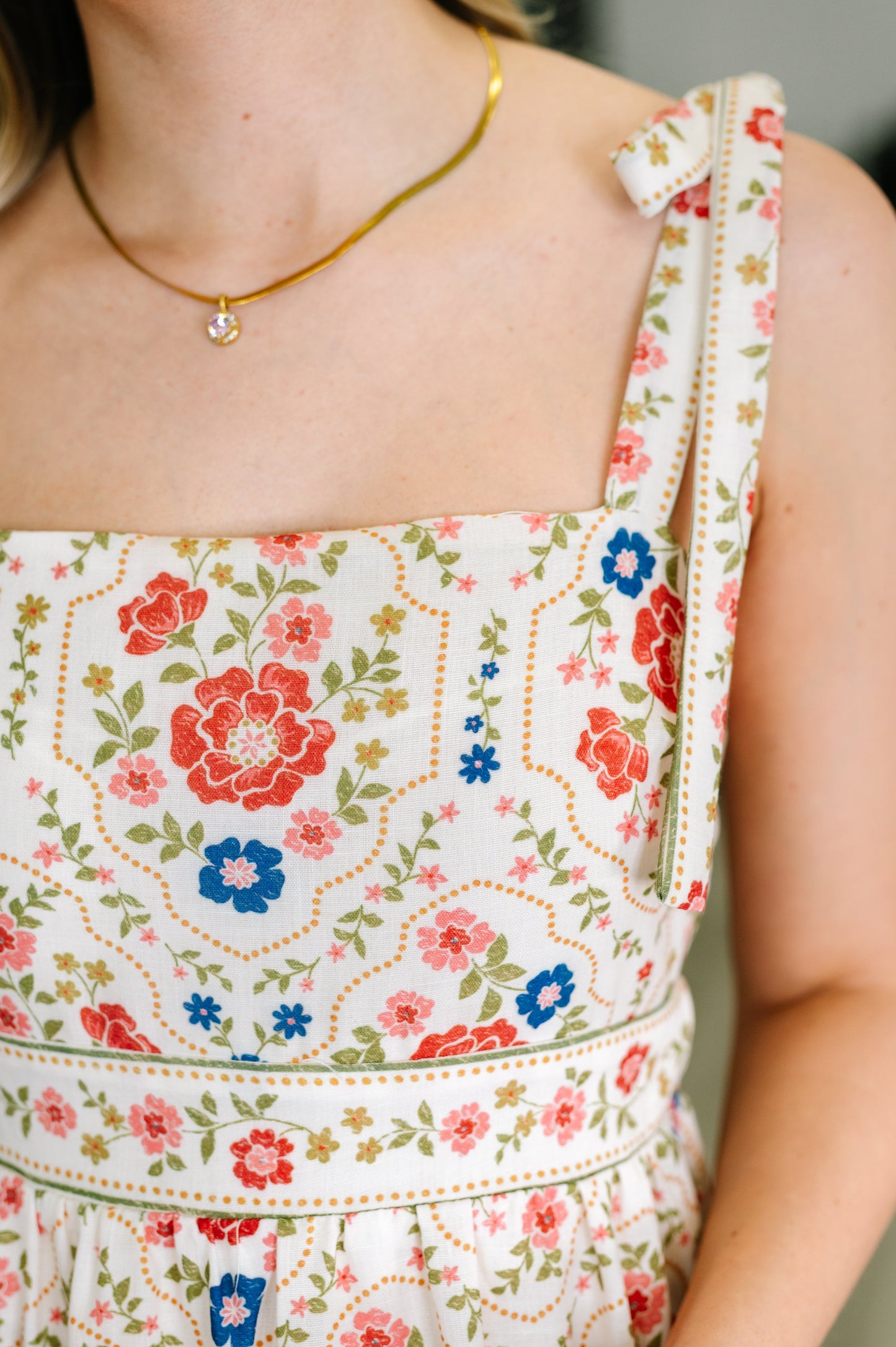 Country Crush Adjustable Strap Dress in Cream and Red - Southern Divas Boutique