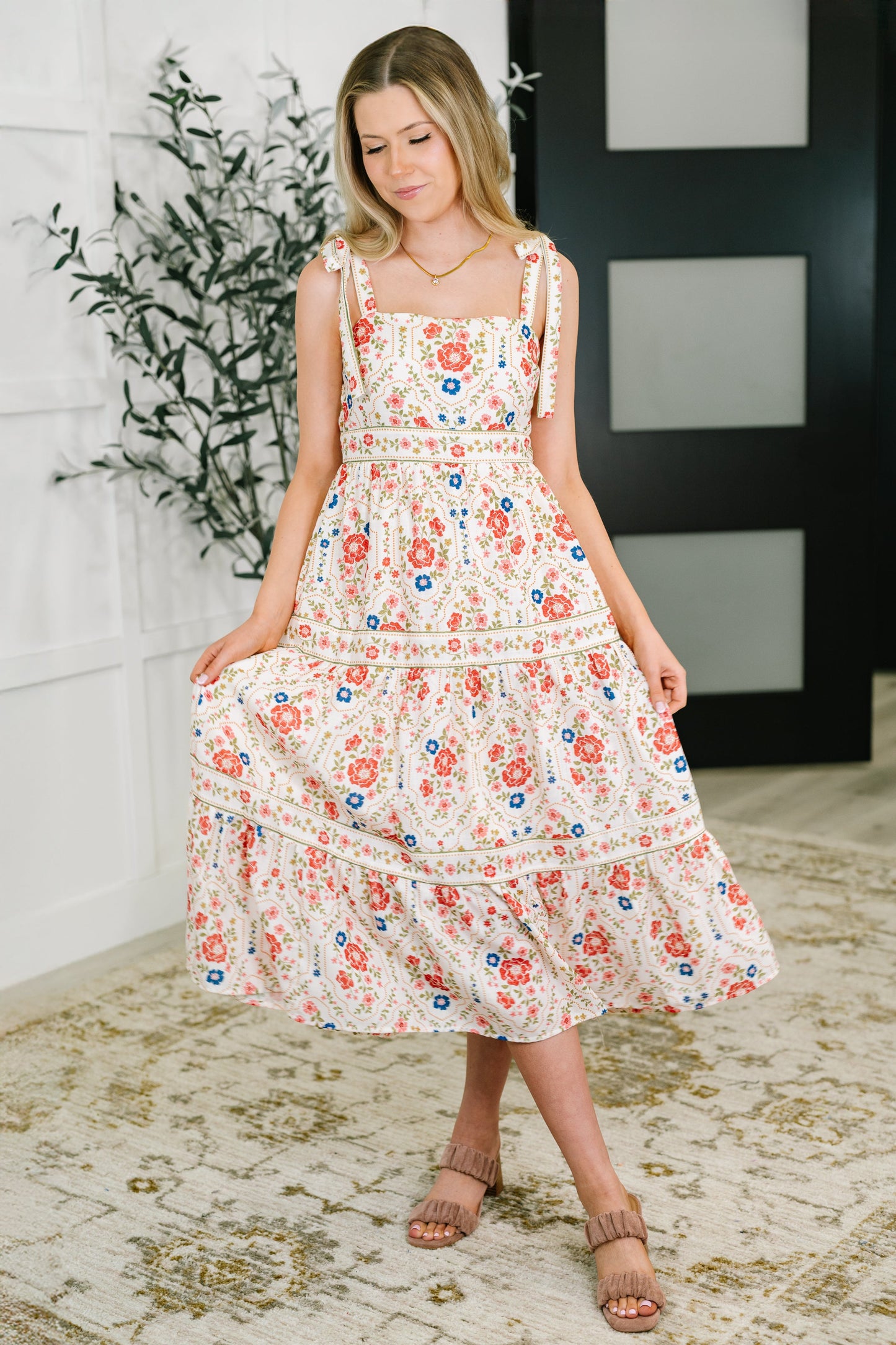 Country Crush Adjustable Strap Dress in Cream and Red - Southern Divas Boutique