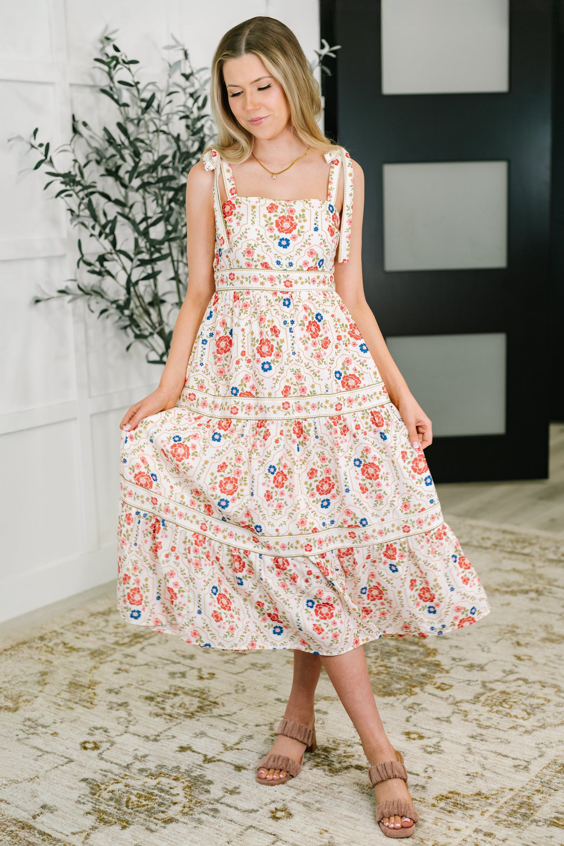 Country Crush Adjustable Strap Dress in Cream and Red - Southern Divas Boutique