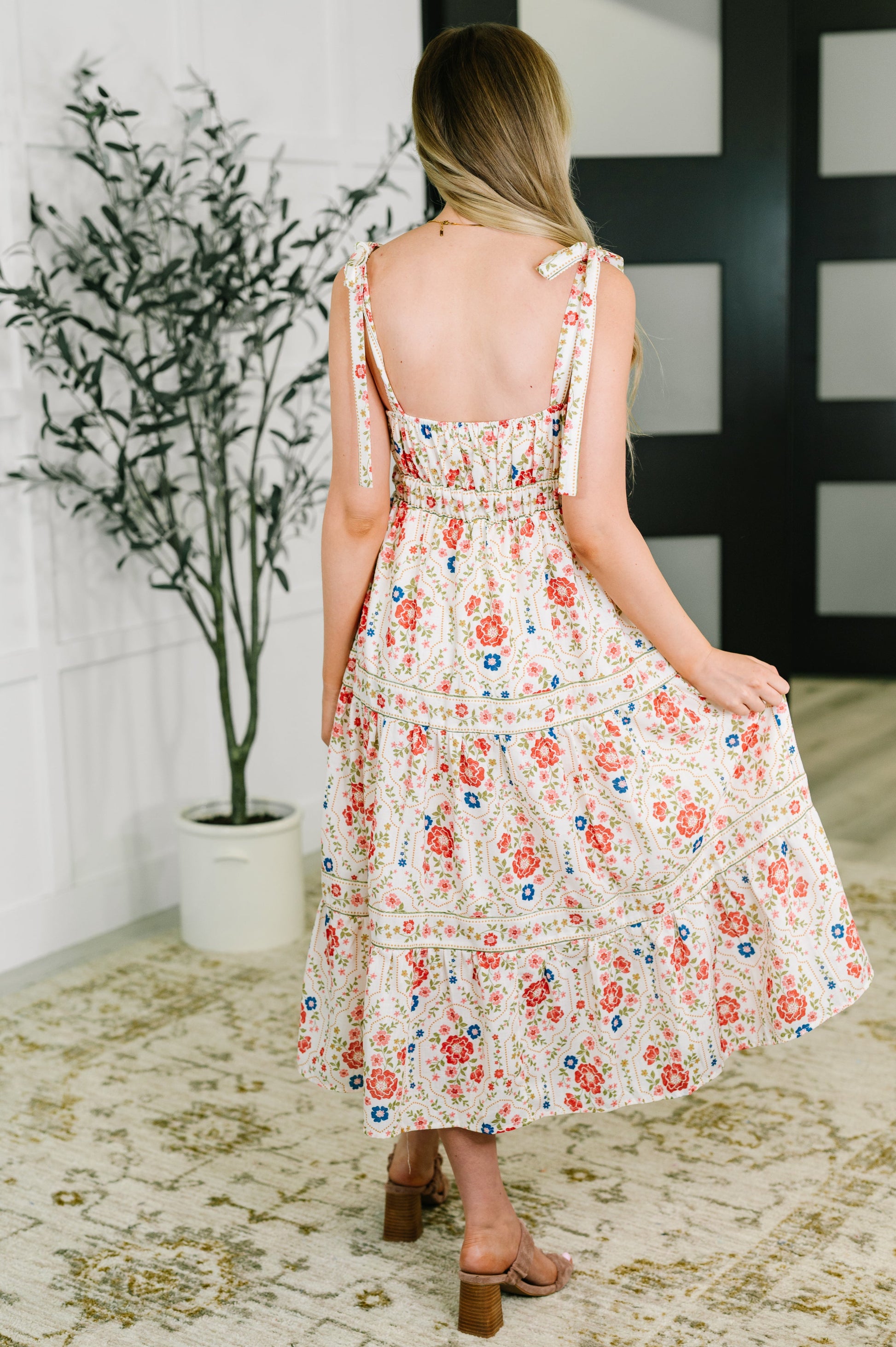 Country Crush Adjustable Strap Dress in Cream and Red - Southern Divas Boutique