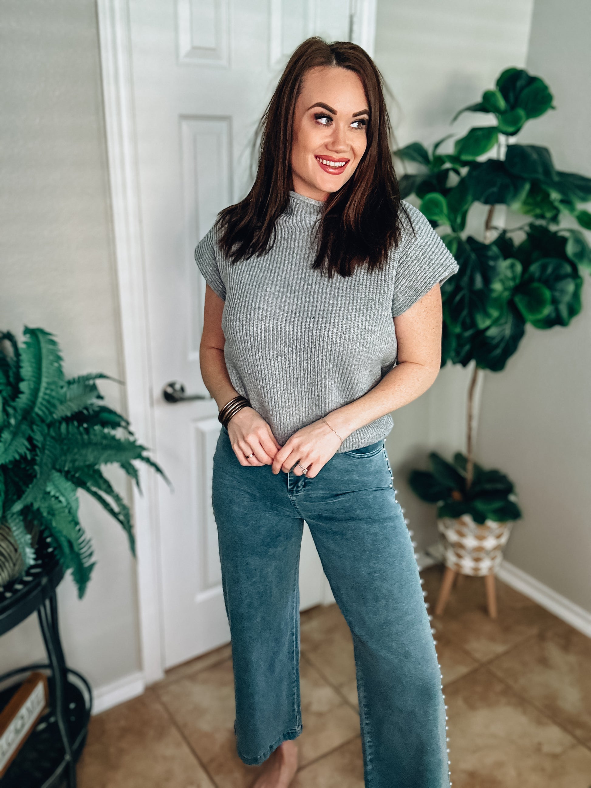 Perfect Score Sweater Top - Heather Grey - Southern Divas Boutique