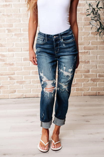 Danny Mid Rise Cuffed Destroy Boyfriend - Southern Divas Boutique