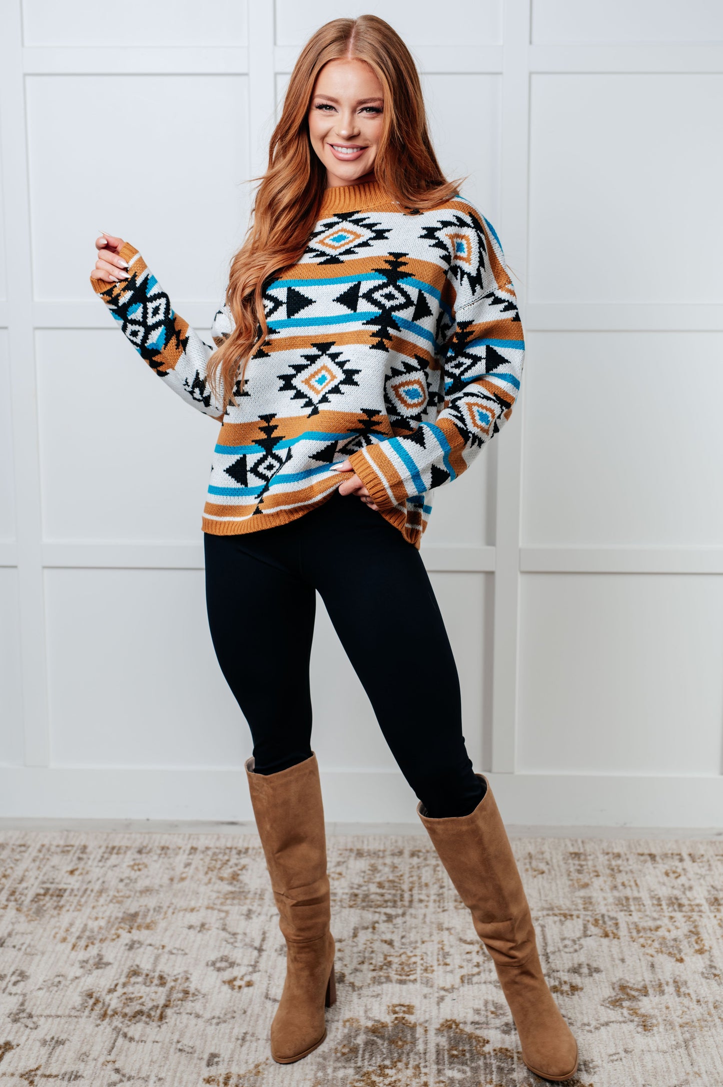 Desert Vibes Geometric Striped Sweater - Southern Divas Boutique