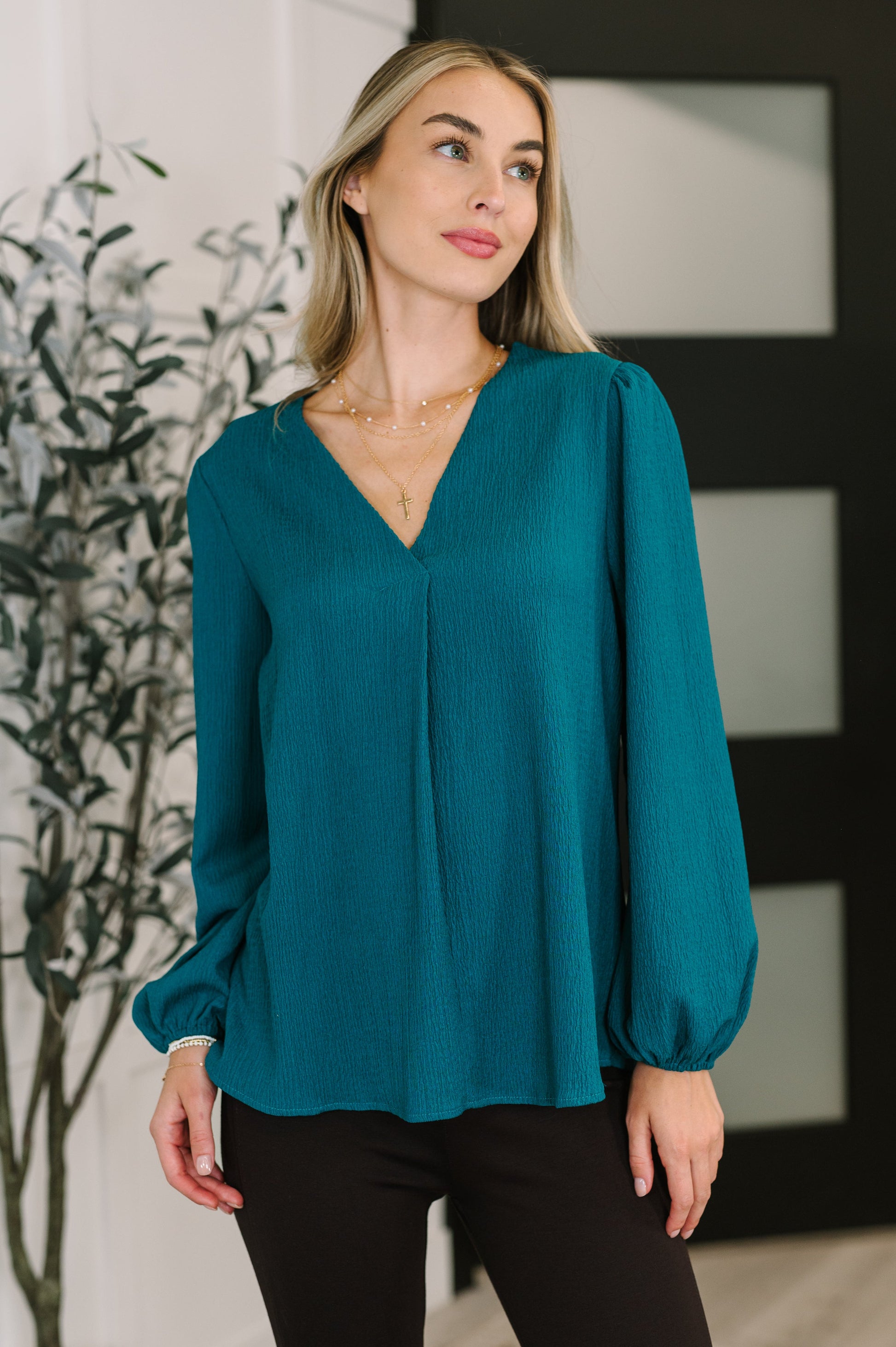 Desk to Dinner V-Neck Balloon Sleeve Blouse - Southern Divas Boutique