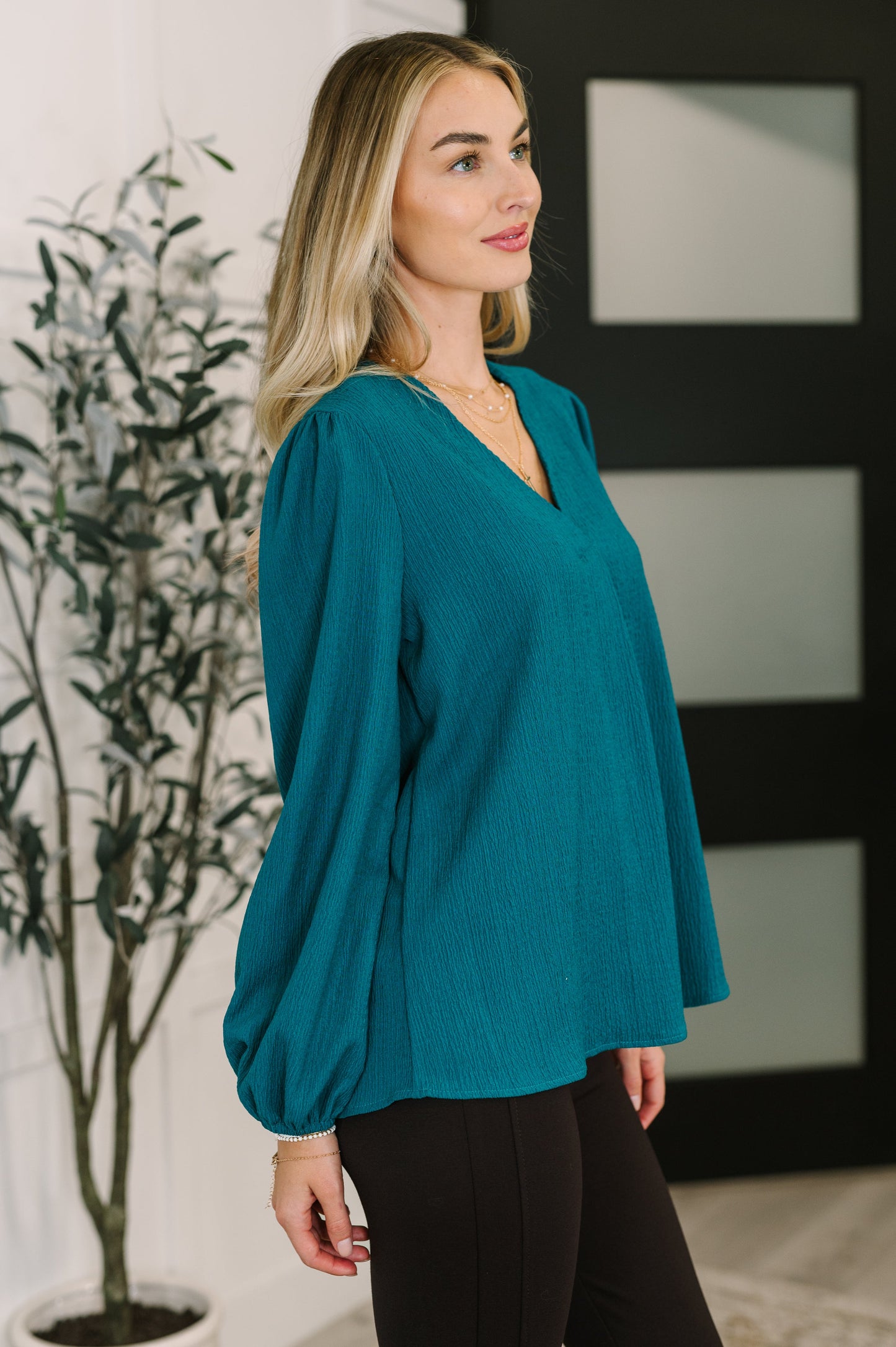 Desk to Dinner V-Neck Balloon Sleeve Blouse - Southern Divas Boutique