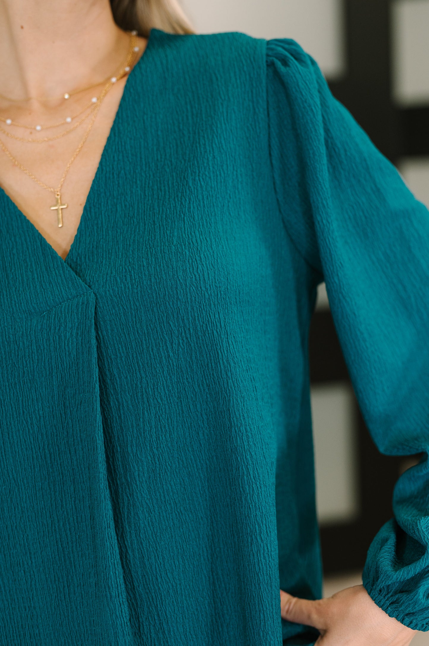 Desk to Dinner V-Neck Balloon Sleeve Blouse - Southern Divas Boutique