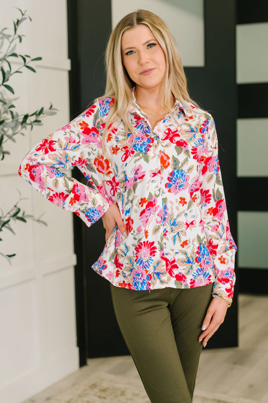 Distinguished Guest Floral Button Down - Southern Divas Boutique