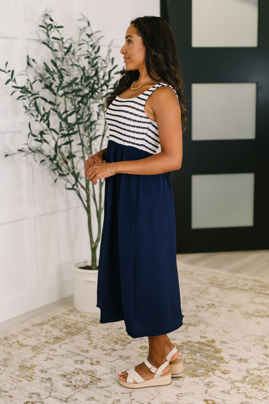 Dockside Darling Midi Dress in Navy - Southern Divas Boutique