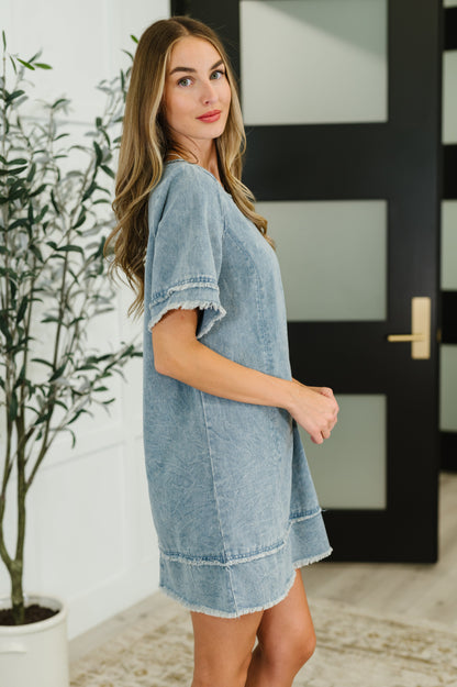 Dressed & Obsessed Chambray T-Shirt Dress in Indigo - Southern Divas Boutique