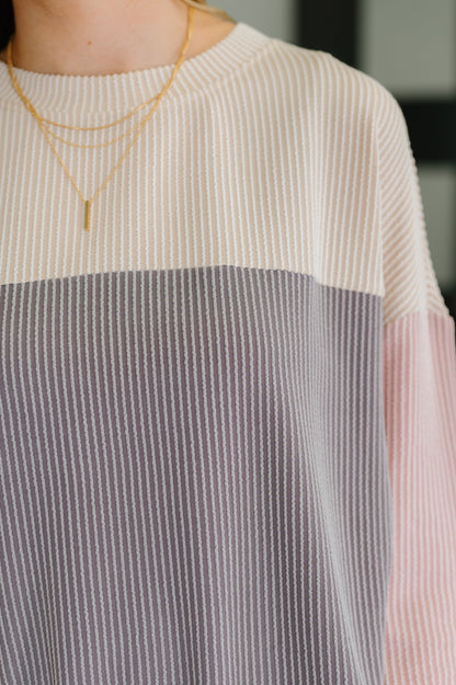 Dual Tones Cable Ribbed Knit Sweater - Southern Divas Boutique